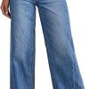 Sidefeel Women's Wide Leg Jeans High Waisted Strechy Raw Hem Zimbaplatinum Denim Pants