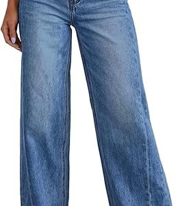 Sidefeel Women's Wide Leg Jeans High Waisted Strechy Raw Hem Zimbaplatinum Denim Pants